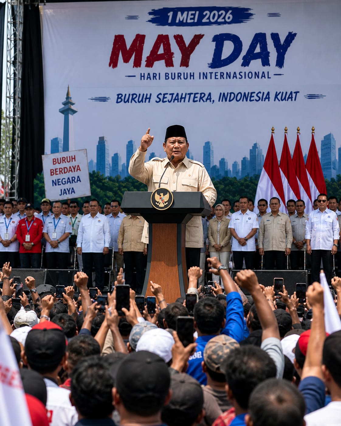Prabowo Hadiri May Day 2026 di Monas, Suasana Meriah hingga Joget Bareng Buruh